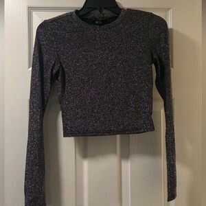 Women's Black and Gray Glitter Top